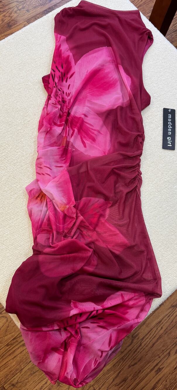  Plus Size Madden Girl Pink Floral Mesh Ruched Bodycon Dress 1X NWT